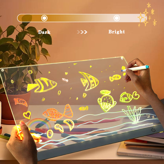 Acrylic Dry Erase Board with Light 11.8"x8.5" Light up Dry Erase Board Brightness Adjustable as Glow Memo LED Letter Message Note Board with Stand Led White Board with 12 Pen for School Home (White)