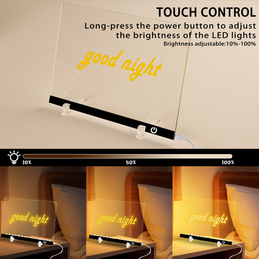 Acrylic Dry Erase Board with Light 11.8"x8.5" Light up Dry Erase Board Brightness Adjustable as Glow Memo LED Letter Message Note Board with Stand Led White Board with 12 Pen for School Home (Black)