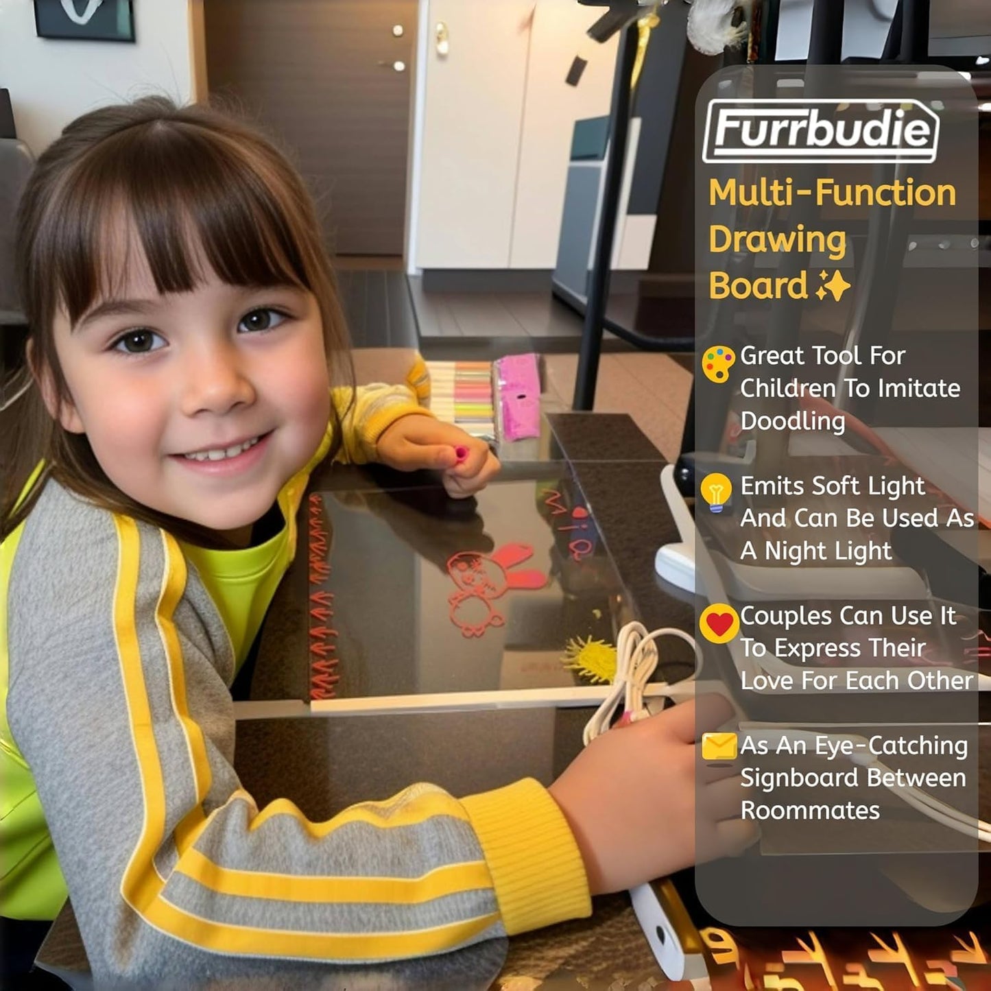 LED Note Board with Colors 12-Color Illuminated Acrylic Drawing Board - Dry-Erase Night Light with Stand for Home/Office/Gift/Festival