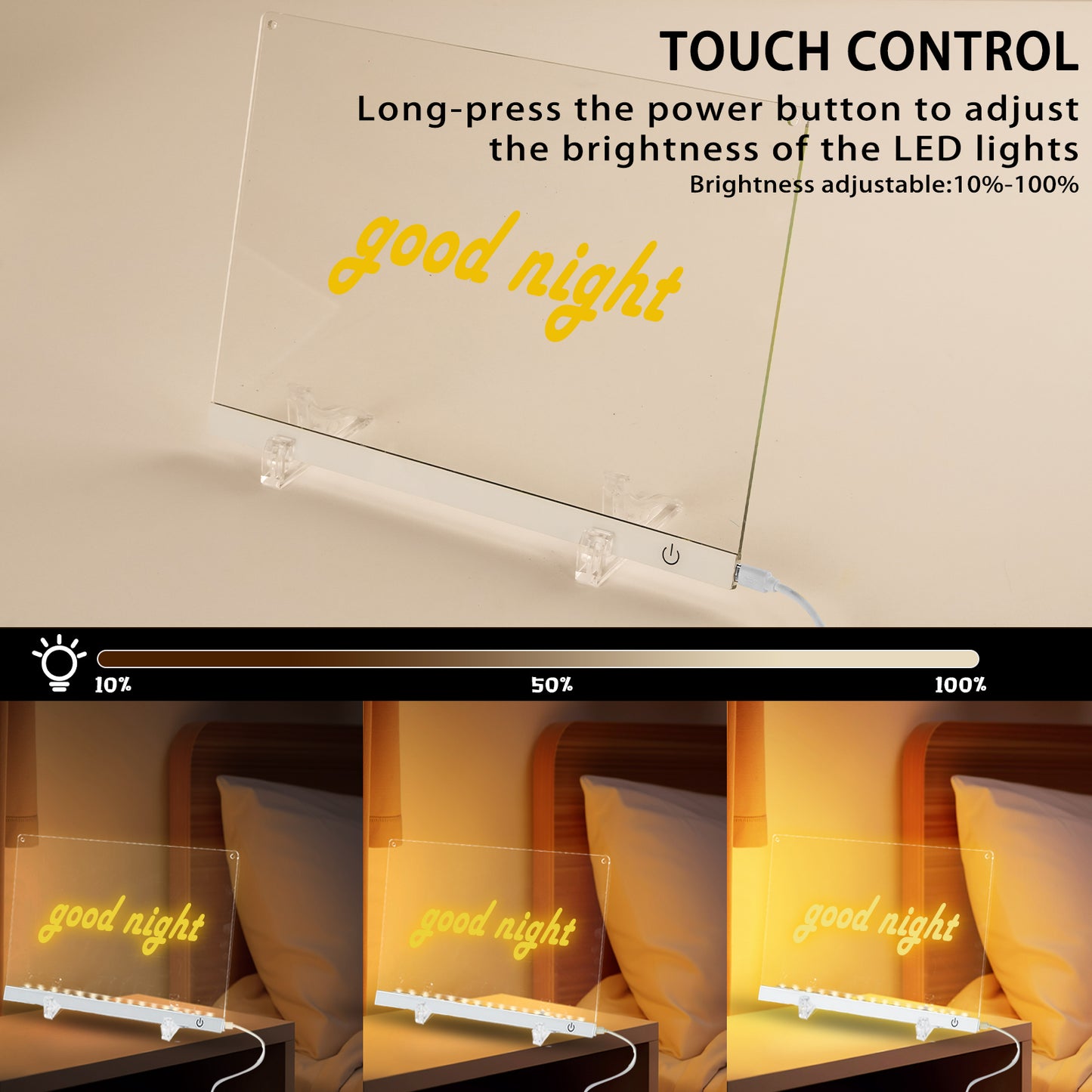 Acrylic Dry Erase Board with Light 11.8"x8.5" Light up Dry Erase Board Brightness Adjustable as Glow Memo LED Letter Message Note Board with Stand Led White Board with 12 Pen for School Home (White)