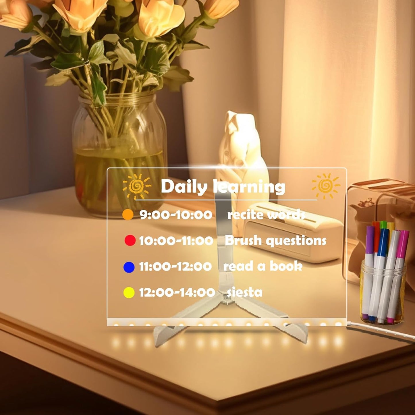 LED Note Board with Colors 12-Color Illuminated Acrylic Drawing Board - Dry-Erase Night Light with Stand for Home/Office/Gift/Festival