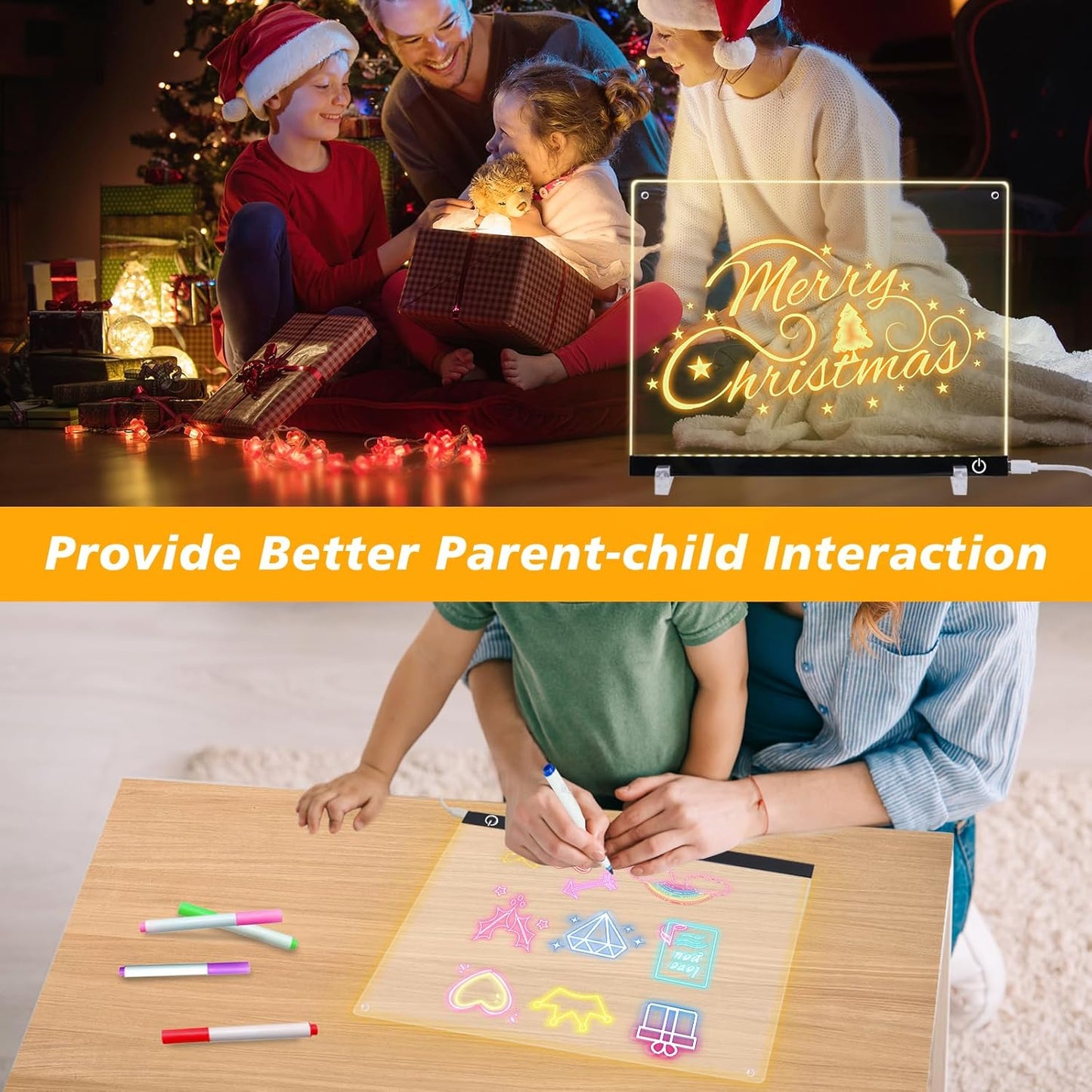 Acrylic Dry Erase Board with 7+Mixed Color LED Light-Up Memo Board w/Music Sync, APP & Remote Control, Stand, 12 Markers - Versatile Night Light for Room, Office -14.1"x10.9" Neon Glow Display (Black)