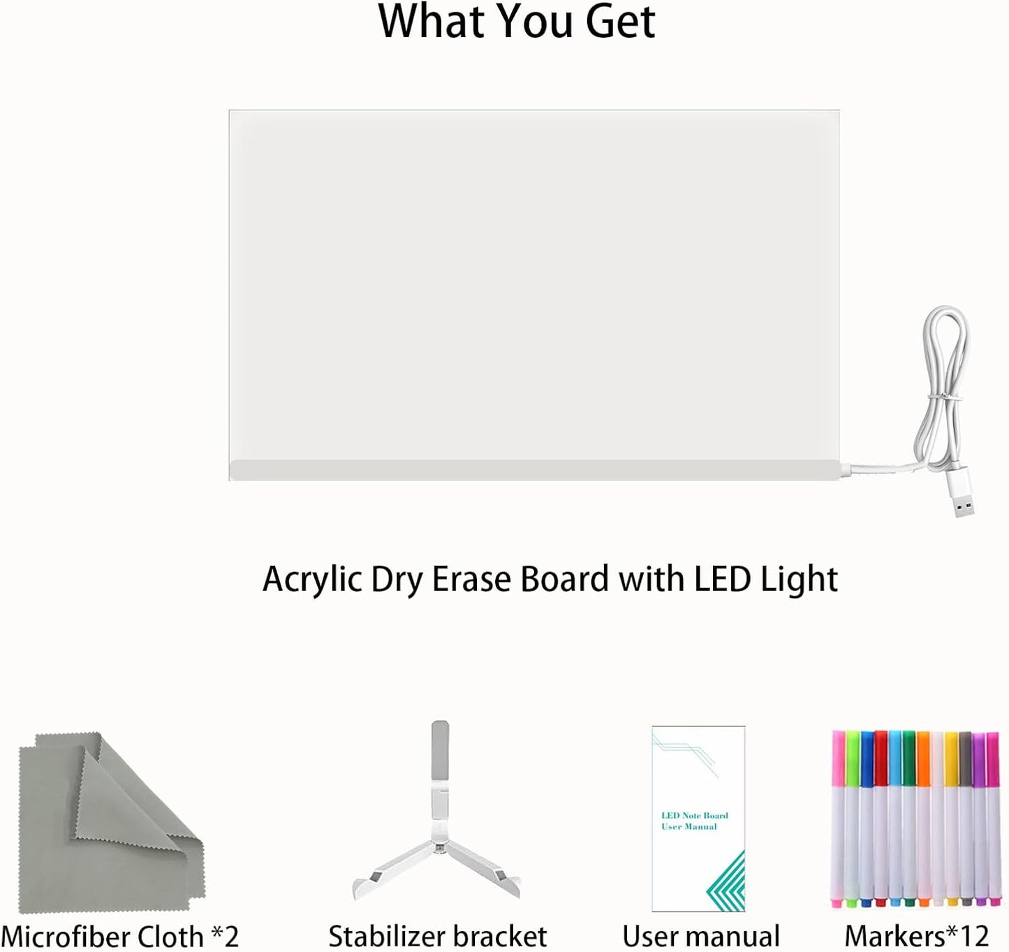 LED Note Board with Colors 12-Color Illuminated Acrylic Drawing Board - Dry-Erase Night Light with Stand for Home/Office/Gift/Festival
