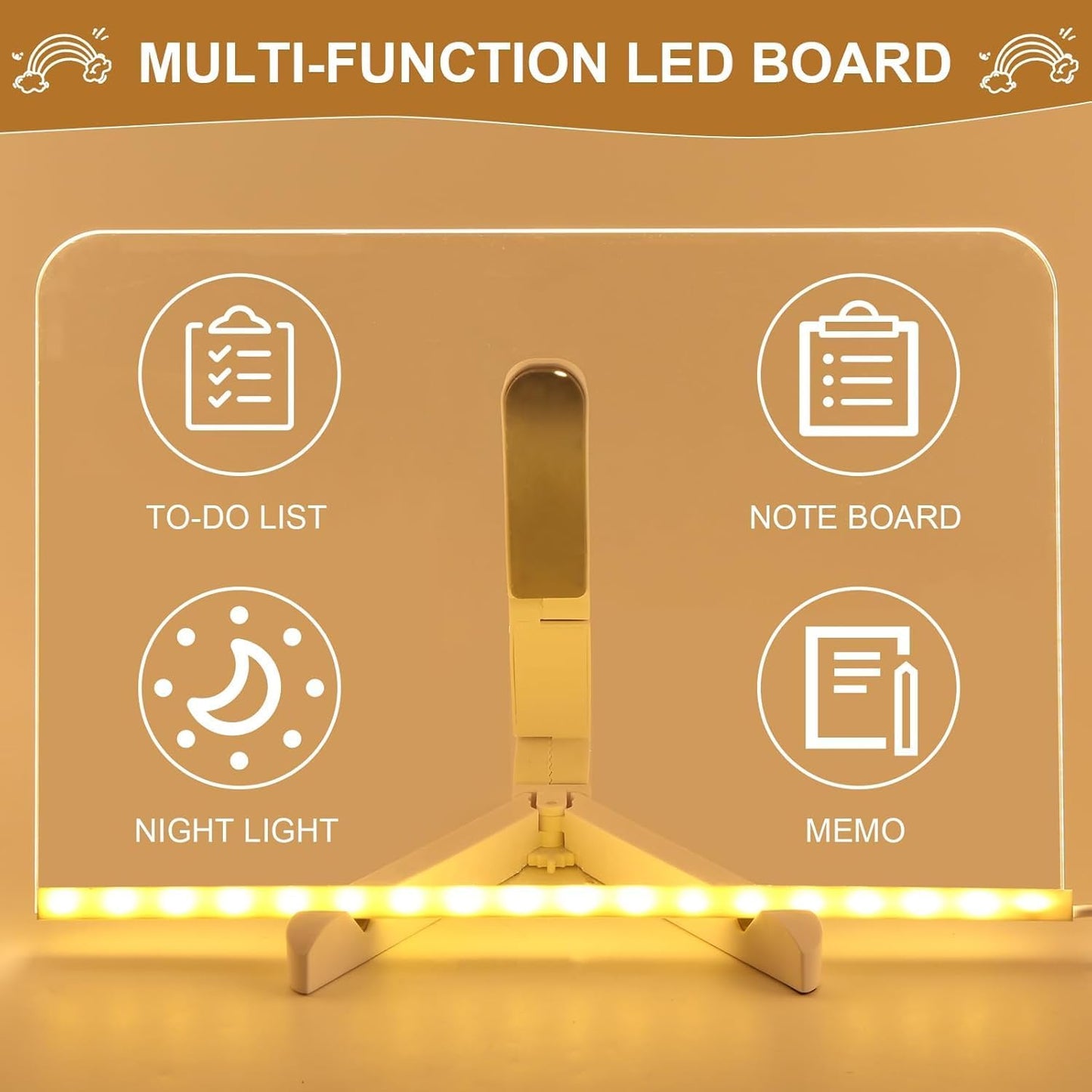 LED Note Board with Colors 12-Color Illuminated Acrylic Drawing Board - Dry-Erase Night Light with Stand for Home/Office/Gift/Festival