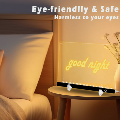 Acrylic Dry Erase Board with Light 11.8"x8.5" Light up Dry Erase Board Brightness Adjustable as Glow Memo LED Letter Message Note Board with Stand Led White Board with 12 Pen for School Home (Black)