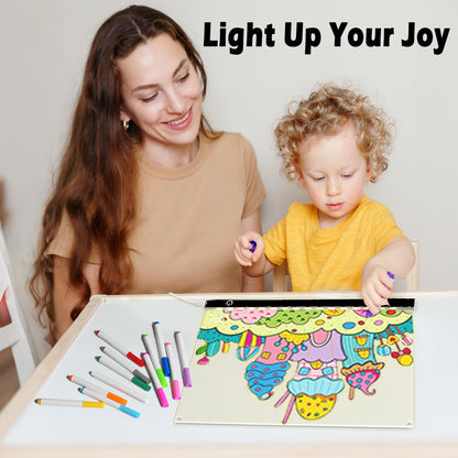Acrylic Dry Erase Board with Light 11.8"x8.5" Light up Dry Erase Board Brightness Adjustable as Glow Memo LED Letter Message Note Board with Stand Led White Board with 12 Pen for School Home (Black)