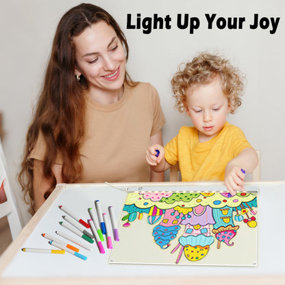 Acrylic Dry Erase Board with Light 11.8"x8.5" Light up Dry Erase Board Brightness Adjustable as Glow Memo LED Letter Message Note Board with Stand Led White Board with 12 Pen for School Home (White)