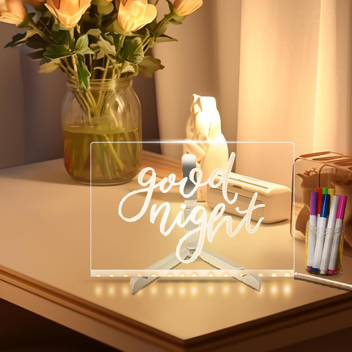 LED Note Board with Colors 12-Color Illuminated Acrylic Drawing Board - Dry-Erase Night Light with Stand for Home/Office/Gift/Festival