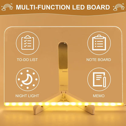 LED Note Board with Colors 12-Color Illuminated Acrylic Drawing Board - Dry-Erase Night Light with Stand for Home/Office/Gift/Festival